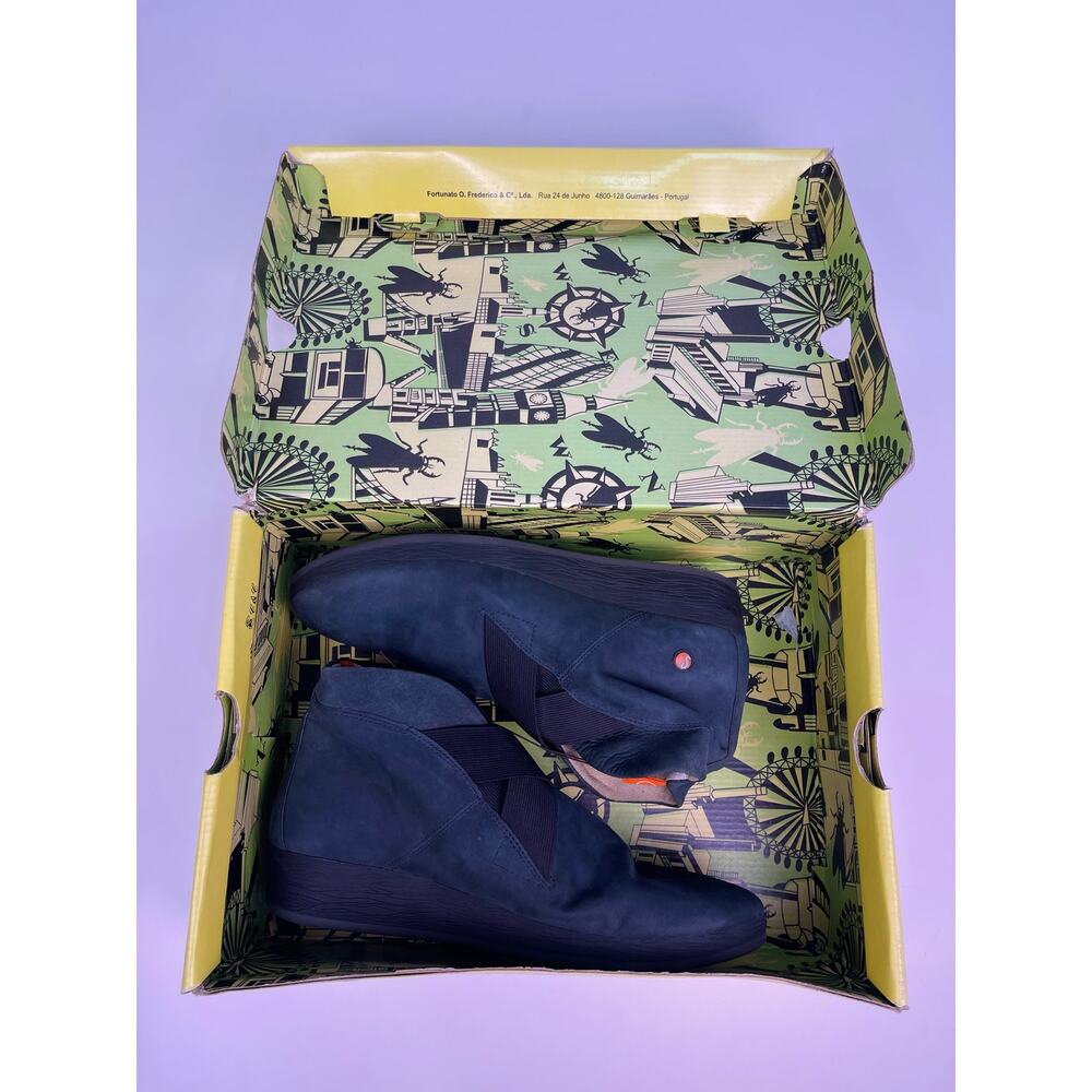 NWT Fly London Blue Suede Wedge Booties Womens Sz 8 Comfort Slip On Ankle Boots - Picture 11 of 14